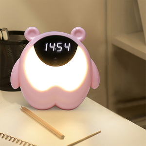 Modern Cute Kid Led Induction Control Clock Decorative Bedroom Small Desk Lamp Night Light With Battery