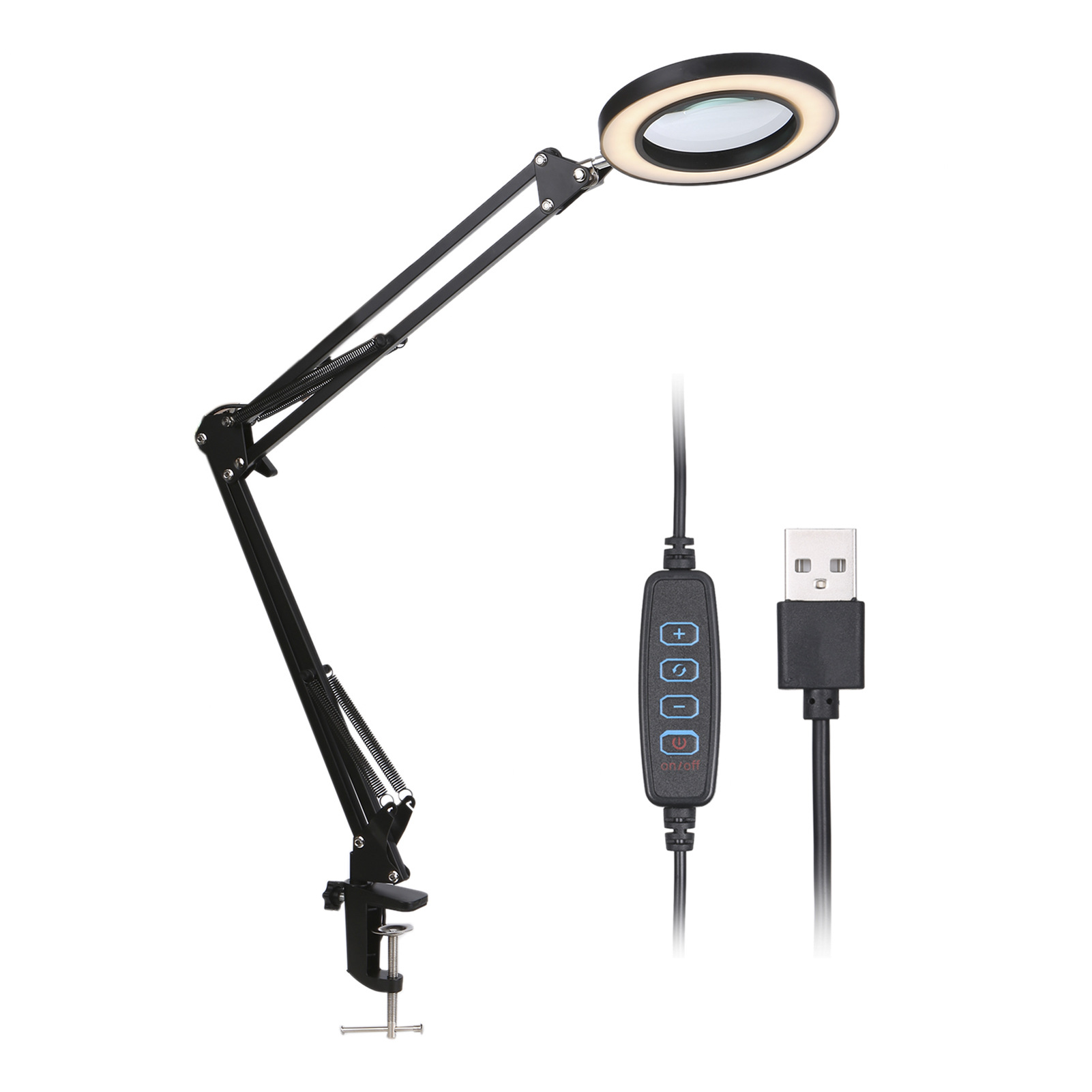 Clip Led Magnifying Desk Lamp with Glass Table Light Magnifier Metal Eye-care Adjustable Swing Arm Reading Lamps Portable Desktop Loupes Work Clamp Magnify Lighting