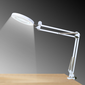 Clip Led Beauty Magnifying Desk Lamp with Glass Facial Table Light Magnifier Metal Swing Arm Reading Lamps Portable Desktop Loupes Work Clamp Magnify Lighting for Skin Examination