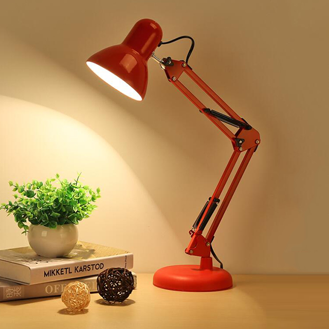 Modern Table Lamp For Bedroom Dimmable Long Armled Night Light Home Office Working Reading Metal Desk Lamp