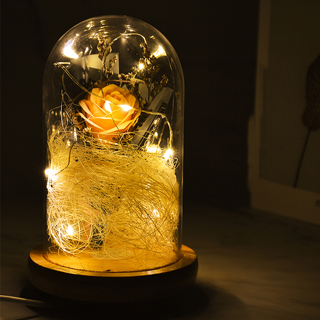 Modern Romantic Light Bedroom Decor Glass LED Atmosphere Table Desk Lamp Night Light with Flower